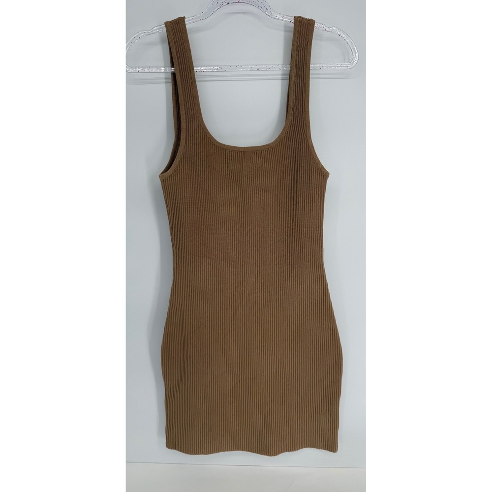 Love Tree Brown Ribbed Knit Bodycon Mini Dress Scoop Neck Tank Sz M
